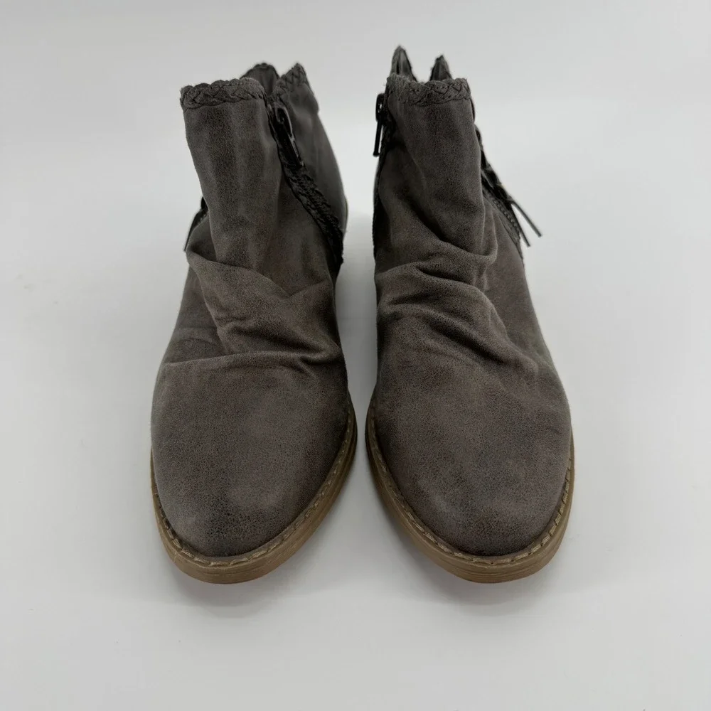 Report Dilly Gray Ruched Braided Ankle Boots Womens 6.5‎ Stacked Block Heel Boho